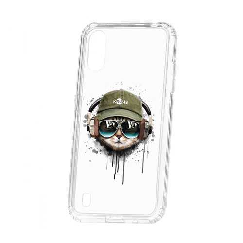 Чехол Kruche Samsung Galaxy A01/A015 Print Кот в наушниках в МегаФон