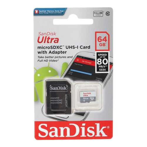 Карта памяти Sandisk Micro SDXC SDSQUNS-064G-GN3MA 64GB в МегаФон